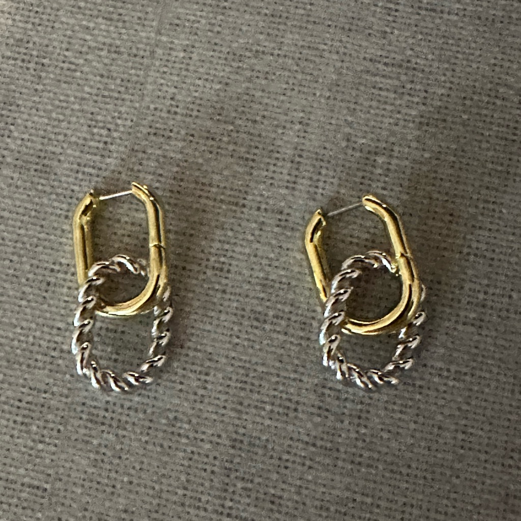 Dual-Tone Gold And Silver Double Hoop Earrings 60$